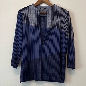 Misook Women’s Cardigan Lagen Look Striped Size L Office Wear Career Blue Black